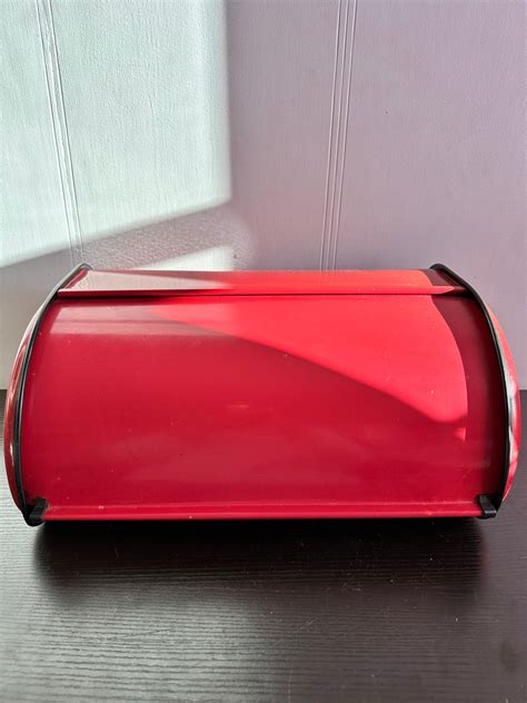 vintage red metal bread box|stainless steel bread box 1950.